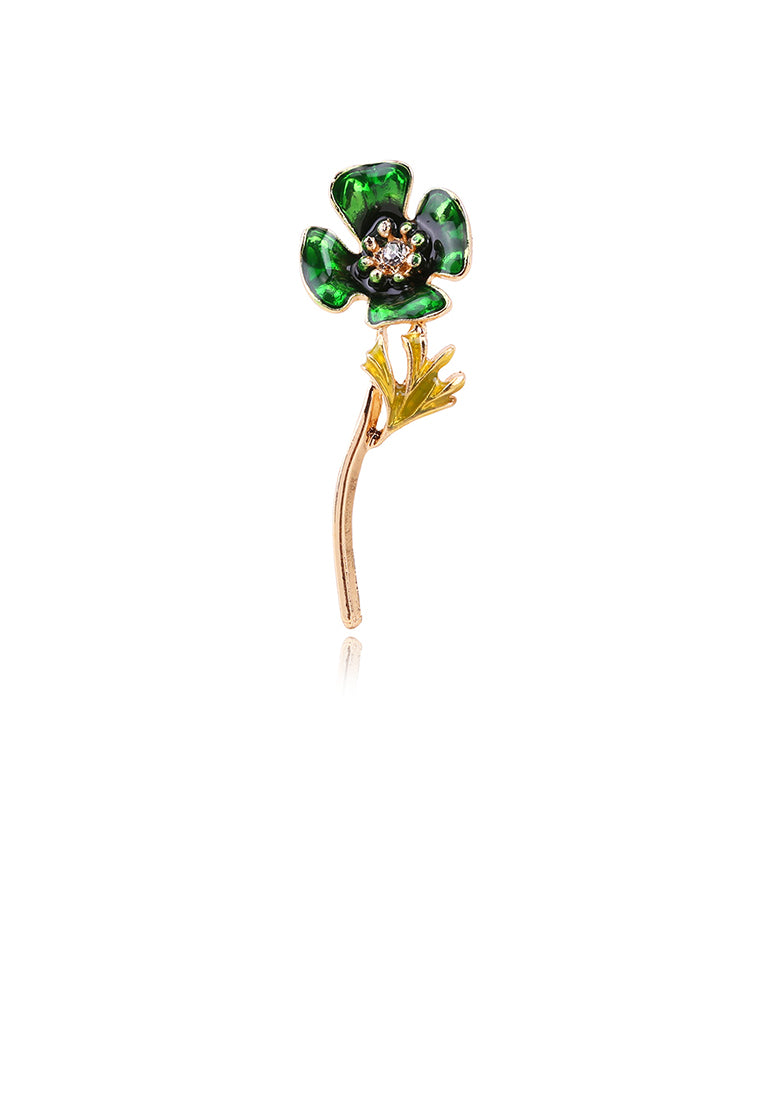 Simple and Fashion Plated Gold Green Four-leaf Clover Brooch with Cubic Zirconia - Luxurious Look