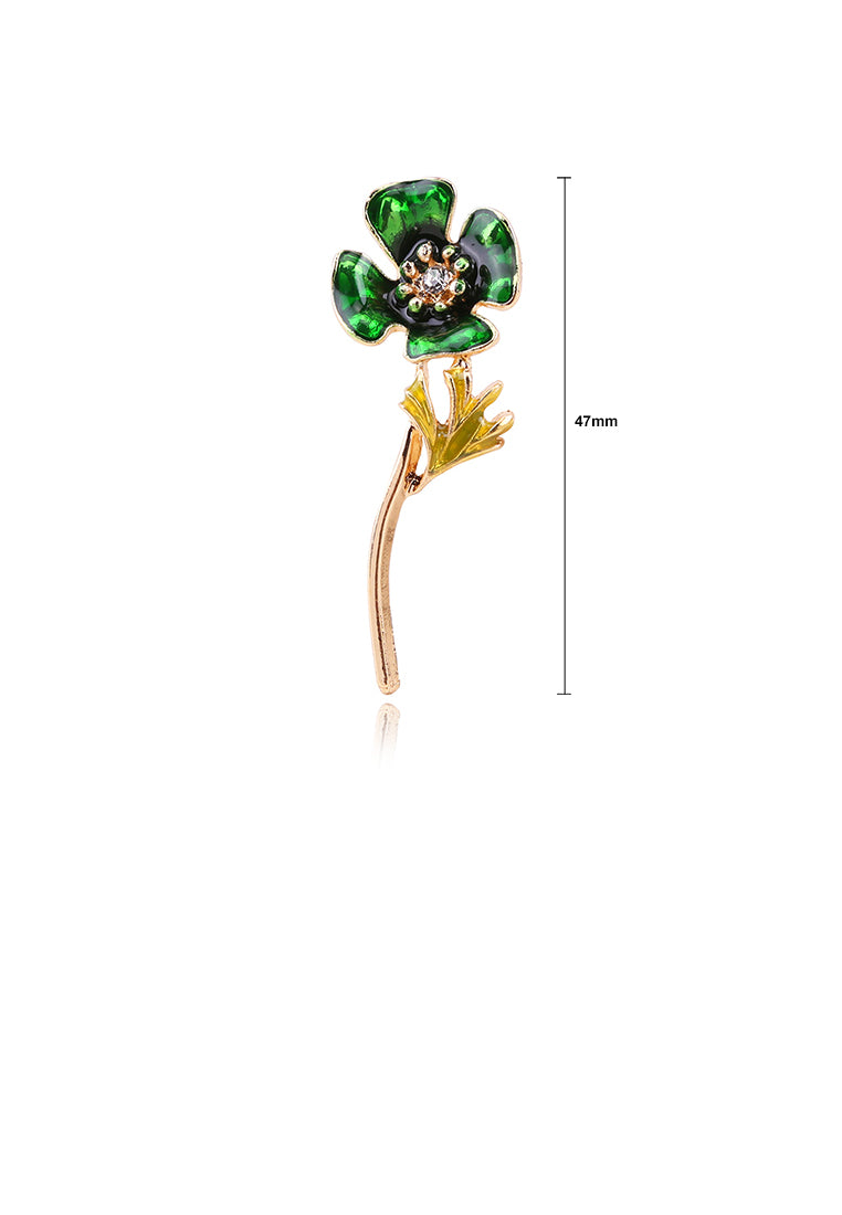 Simple and Fashion Plated Gold Green Four-leaf Clover Brooch with Cubic Zirconia - Luxurious Look