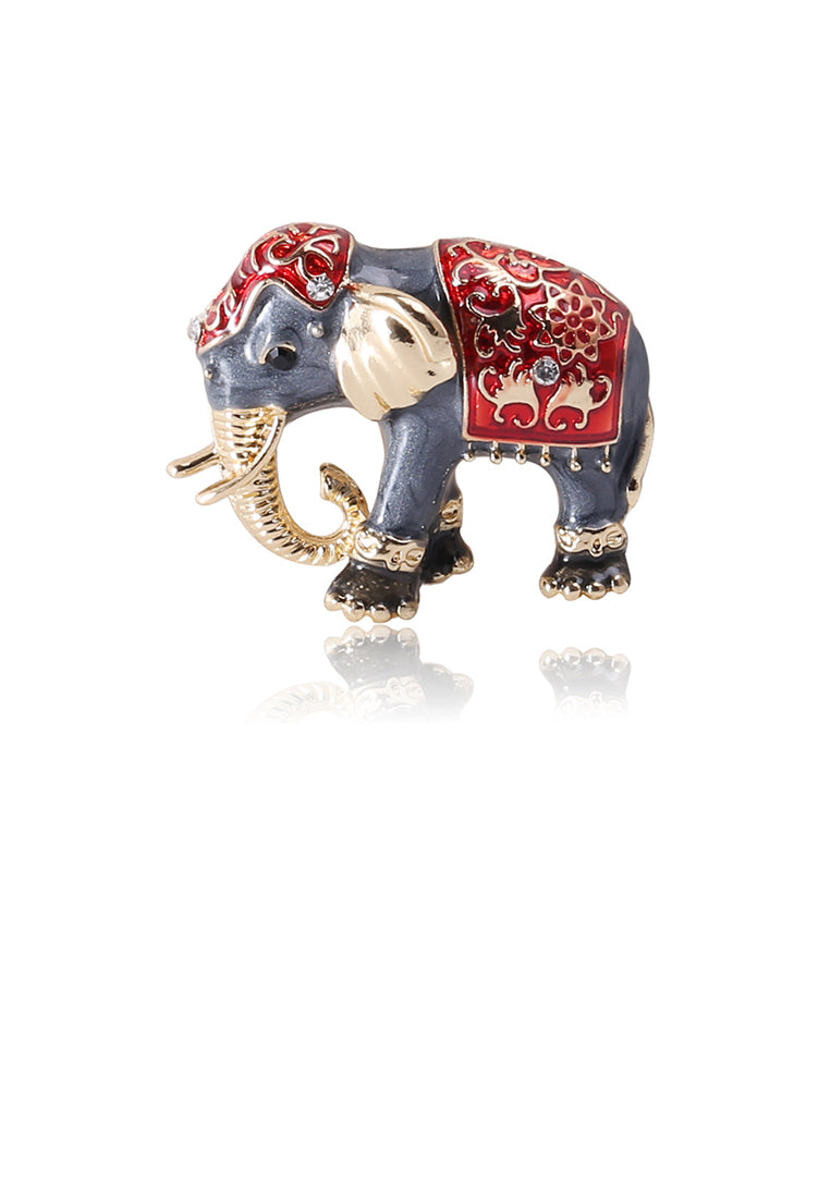 Fashion Cute Enamel Red Elephant Brooch with Cubic Zirconia - Luxurious Look - Vibrant Color