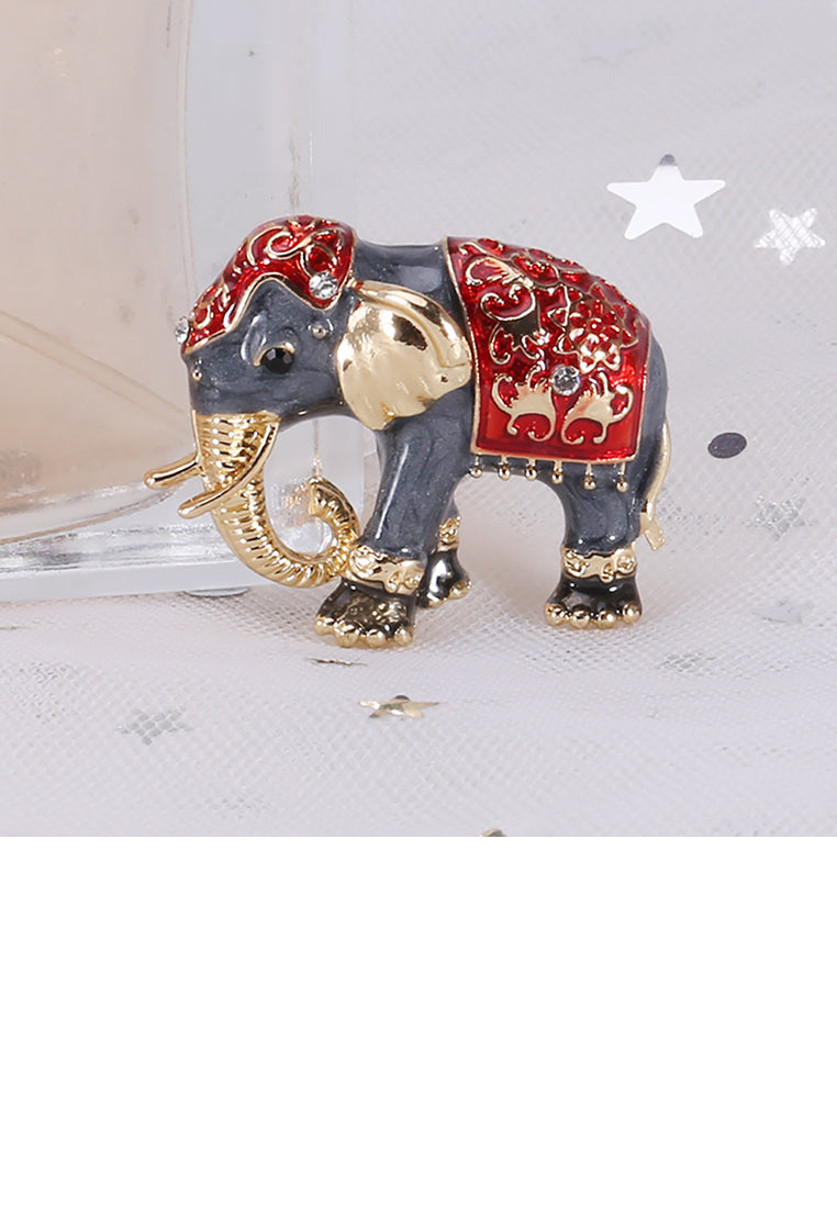 Fashion Cute Enamel Red Elephant Brooch with Cubic Zirconia - Luxurious Look - Vibrant Color