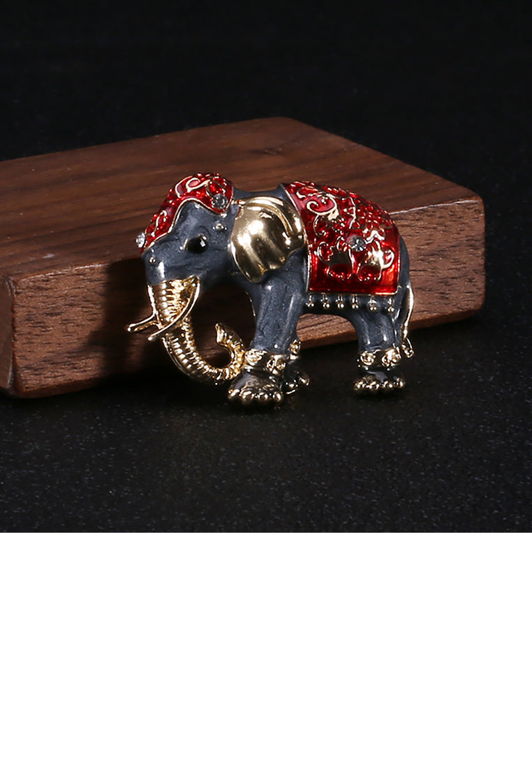 Fashion Cute Enamel Red Elephant Brooch with Cubic Zirconia - Luxurious Look - Vibrant Color