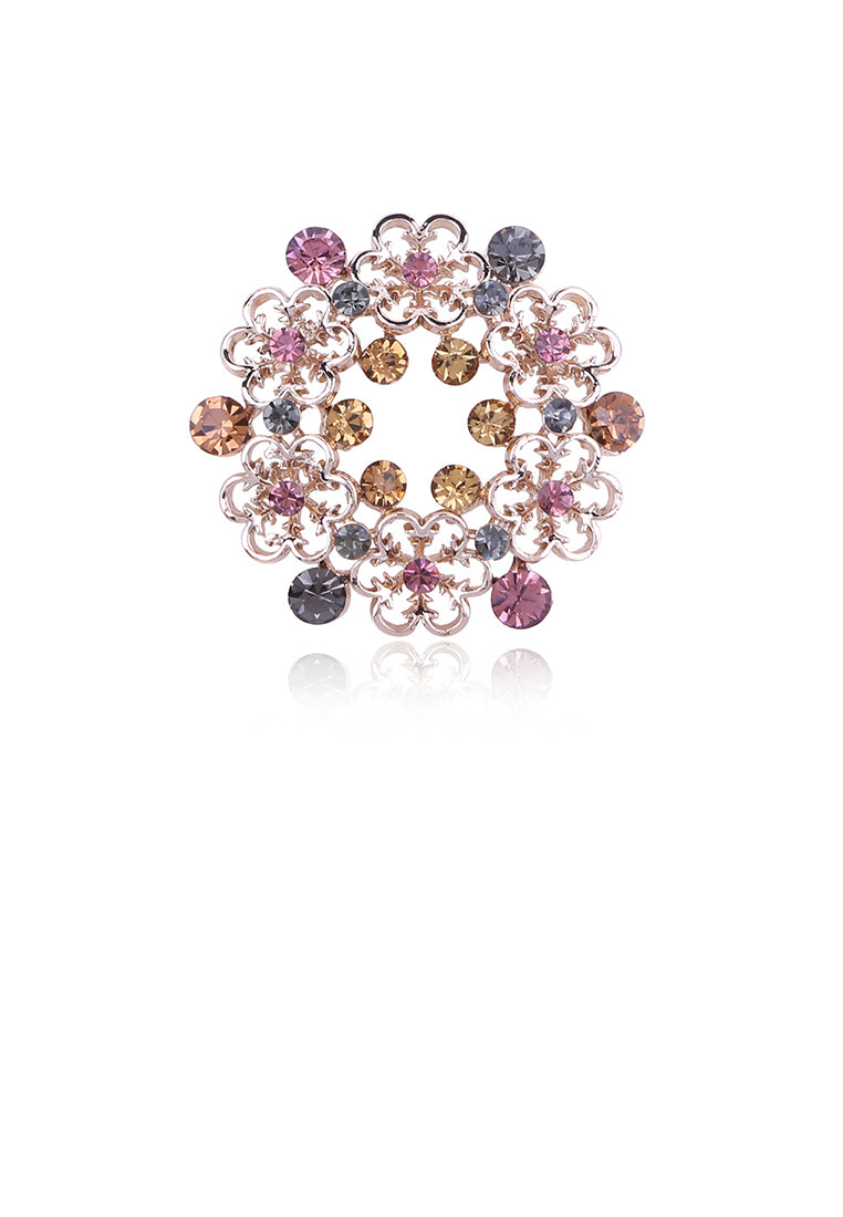 Fashion and Elegant Plated Gold Geometric Color Flower Brooch with Cubic Zirconia - Luxurious Look