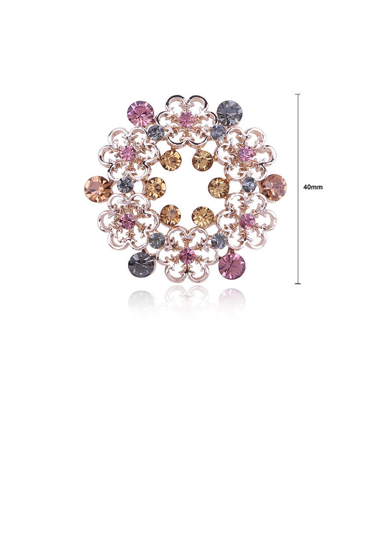 Fashion and Elegant Plated Gold Geometric Color Flower Brooch with Cubic Zirconia - Luxurious Look