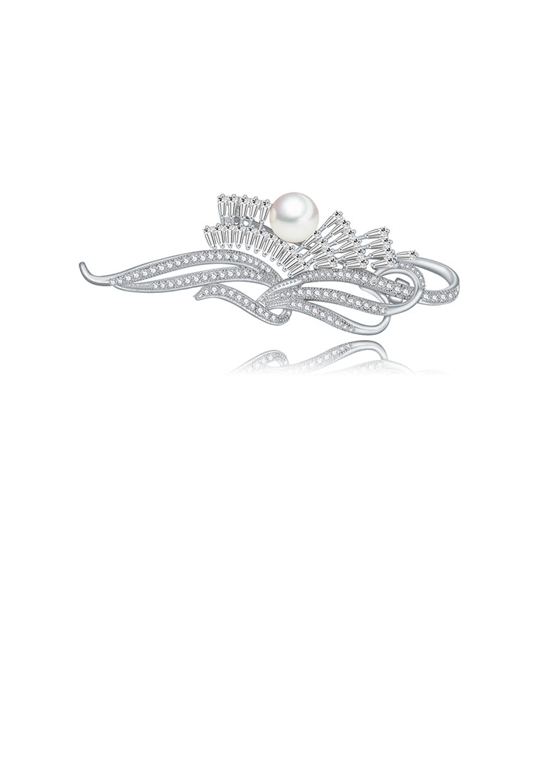 Fashion and Elegant Geometric Imitation Pearl Brooch with Cubic Zirconia - Luxurious Look