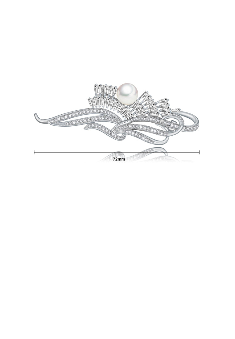Fashion and Elegant Geometric Imitation Pearl Brooch with Cubic Zirconia - Luxurious Look