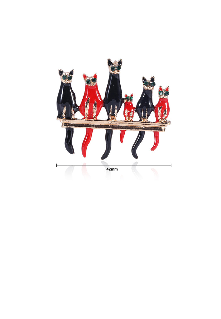 Simple and Creative Black Cat Red Cat Brooch with Green Cubic Zirconia - Luxurious Look - Vibrant Color