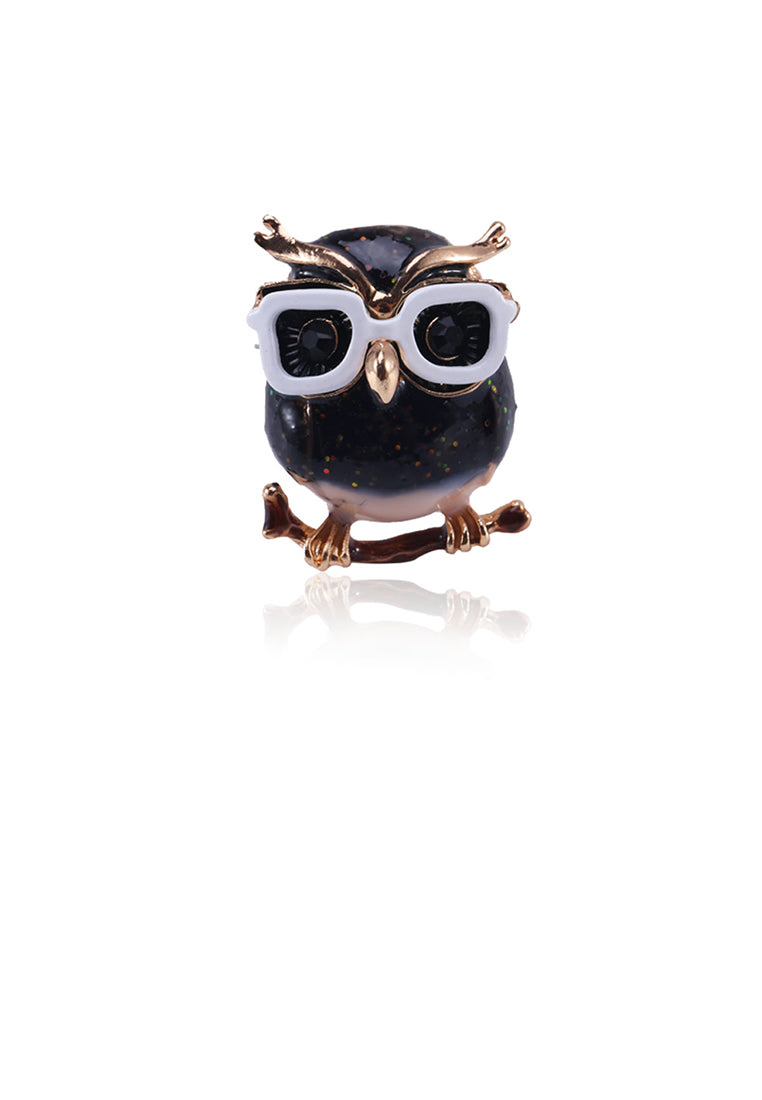 Simple and Cute Plated Gold Owl Brooch with Cubic Zirconia - Luxurious Look