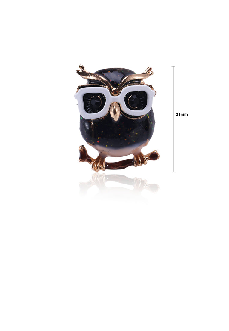 Simple and Cute Plated Gold Owl Brooch with Cubic Zirconia - Luxurious Look