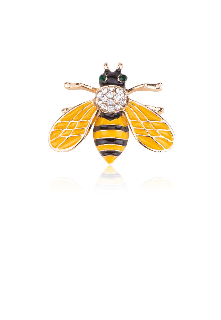 Fashion and Lovely Plated Gold Yellow Bee Brooch with Cubic Zirconia - Luxurious Look