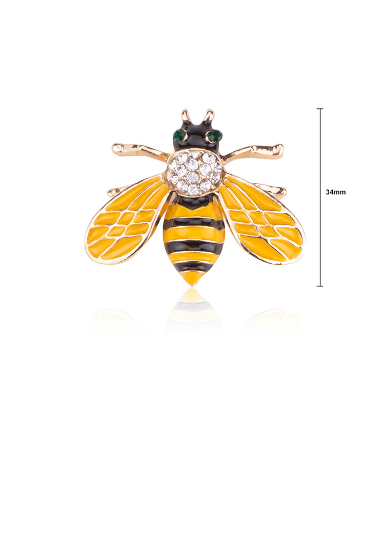 Fashion and Lovely Plated Gold Yellow Bee Brooch with Cubic Zirconia - Luxurious Look