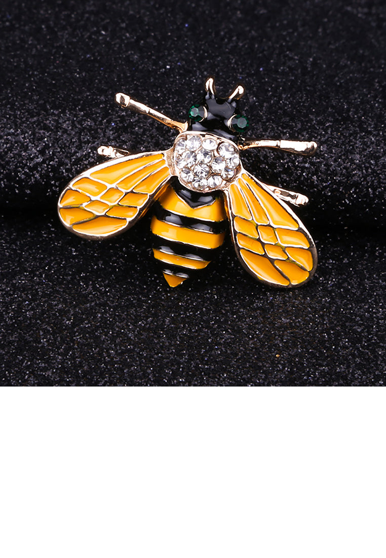 Fashion and Lovely Plated Gold Yellow Bee Brooch with Cubic Zirconia - Luxurious Look