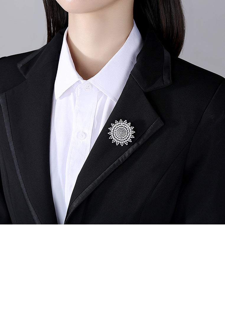 Fashion and Elegant Plated Black Geometric Round Imitation Pearl Brooch with Cubic Zirconia - Luxurious Look
