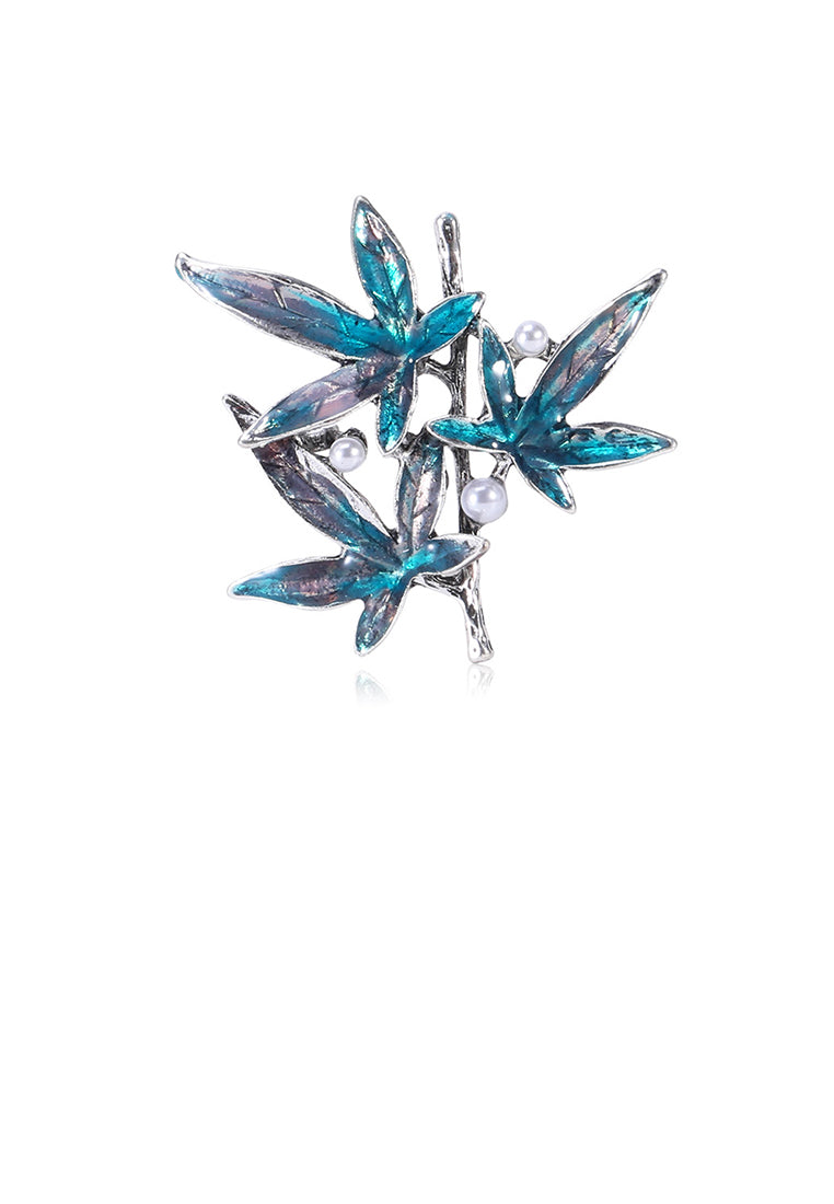 Fashion and Elegant Blue Maple Leaf Brooch with Imitation Pearls