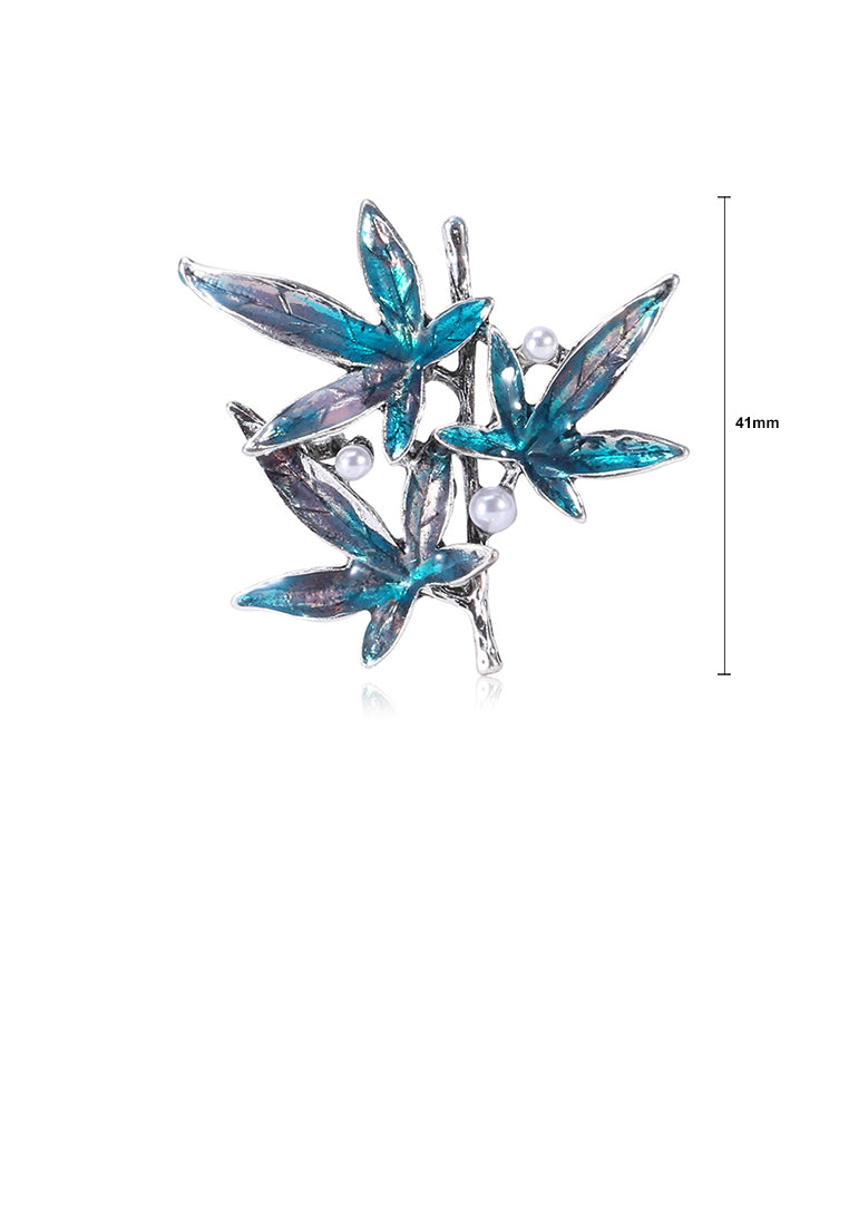 Fashion and Elegant Blue Maple Leaf Brooch with Imitation Pearls