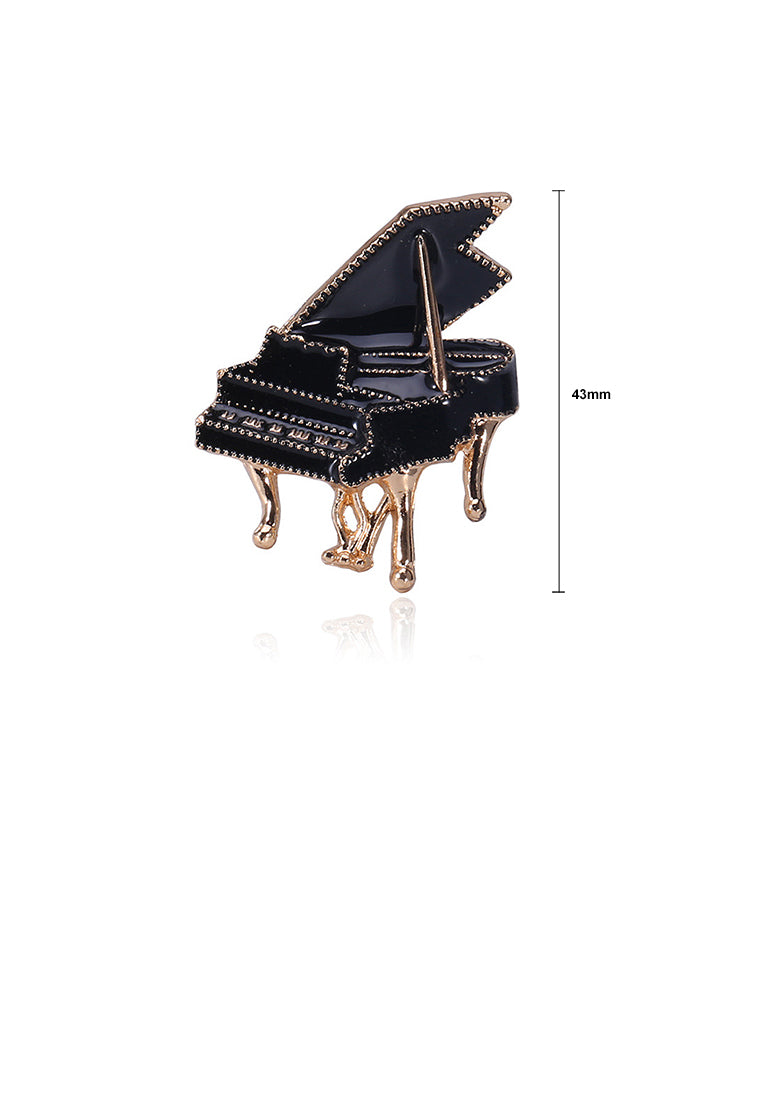 Fashion Temperament Plated Gold Black Piano Brooch