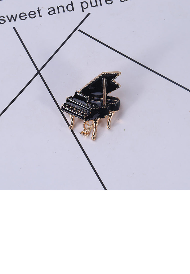 Fashion Temperament Plated Gold Black Piano Brooch