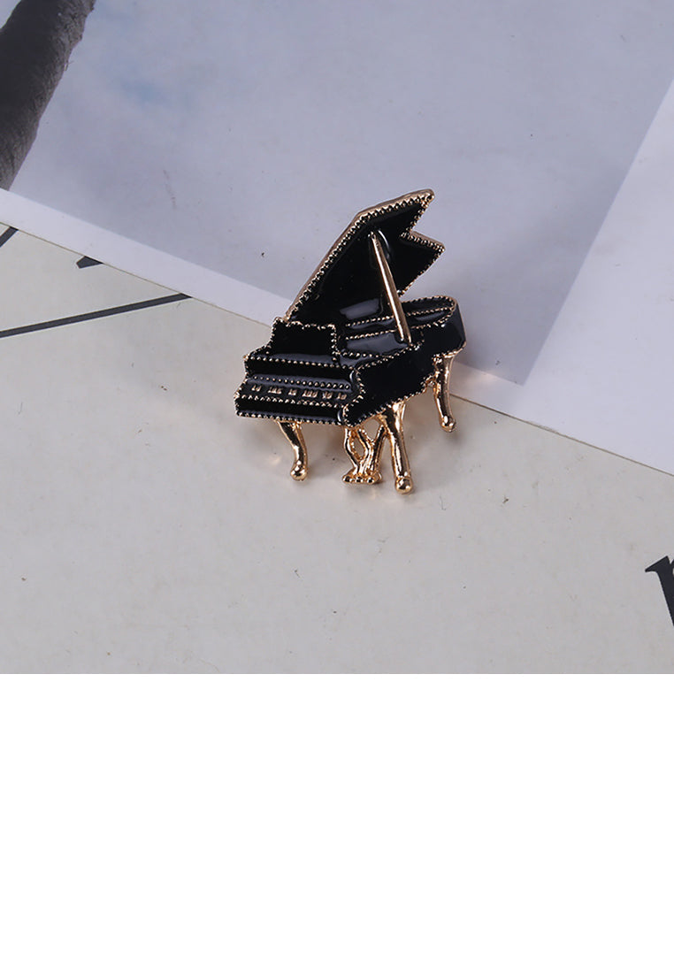 Fashion Temperament Plated Gold Black Piano Brooch