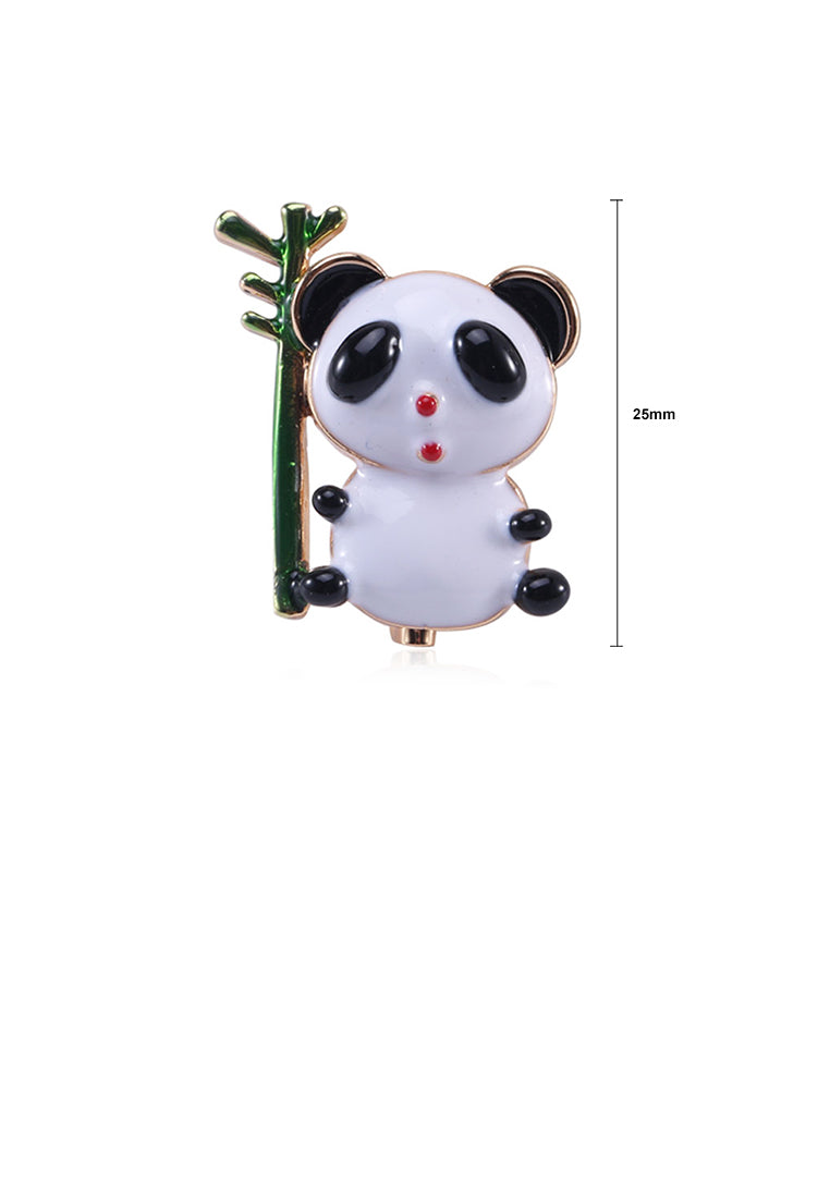 Simple and Cute Plated Gold Panda Bamboo Brooch