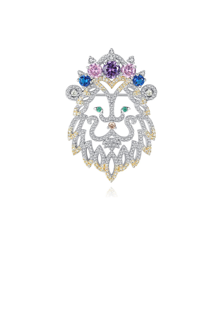 Fashion Creative Hollow Lion Brooch with Colorful Cubic Zirconia - Luxurious Look