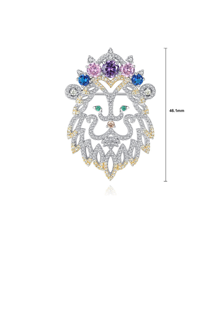 Fashion Creative Hollow Lion Brooch with Colorful Cubic Zirconia - Luxurious Look