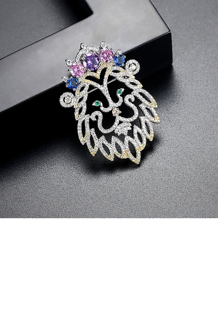 Fashion Creative Hollow Lion Brooch with Colorful Cubic Zirconia - Luxurious Look