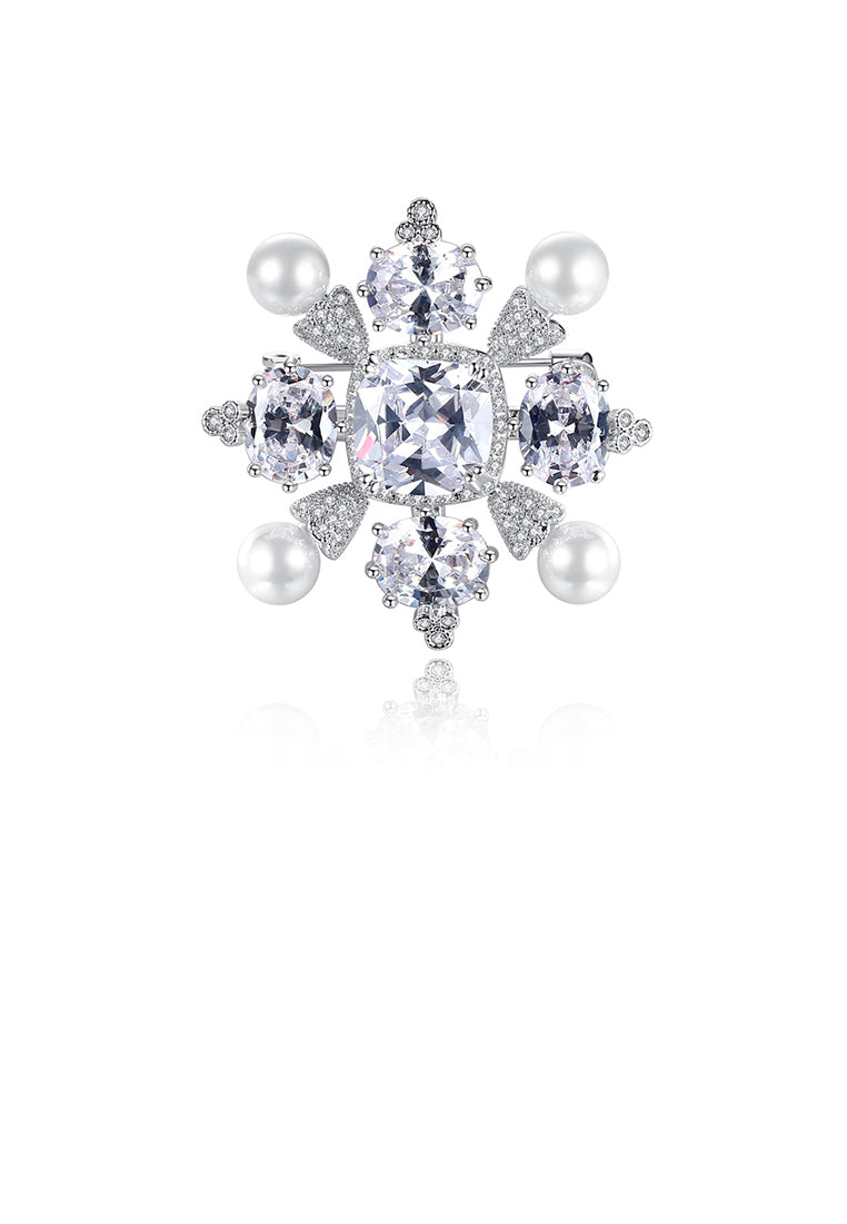 Elegant and Fashion Geometric Diamond Imitation Pearl Brooch with Cubic Zirconia - Luxurious Look