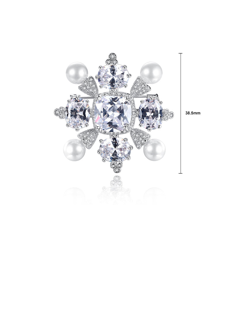Elegant and Fashion Geometric Diamond Imitation Pearl Brooch with Cubic Zirconia - Luxurious Look