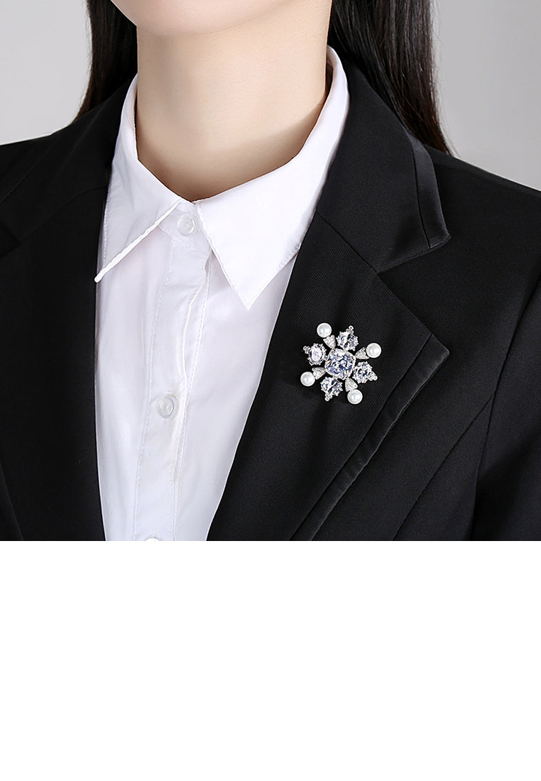 Elegant and Fashion Geometric Diamond Imitation Pearl Brooch with Cubic Zirconia - Luxurious Look