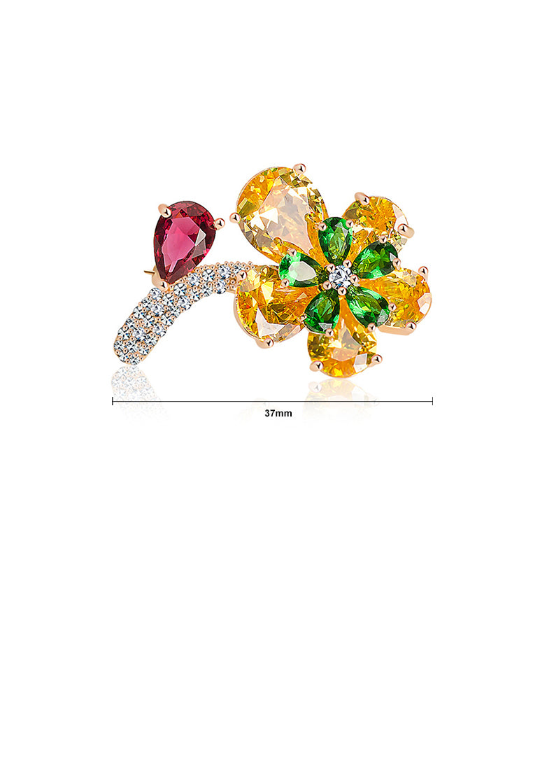 Fashion Simple Plated Gold Yellow Flower Brooch with Cubic Zirconia - Luxurious Look
