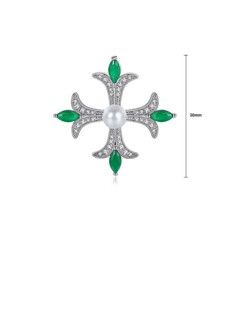 Simple and Elegant Pattern Cross Imitation Pearl Brooch with Cubic Zirconia - Luxurious Look