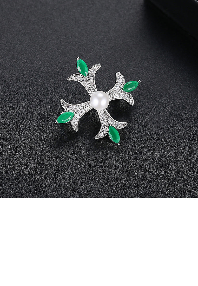 Simple and Elegant Pattern Cross Imitation Pearl Brooch with Cubic Zirconia - Luxurious Look