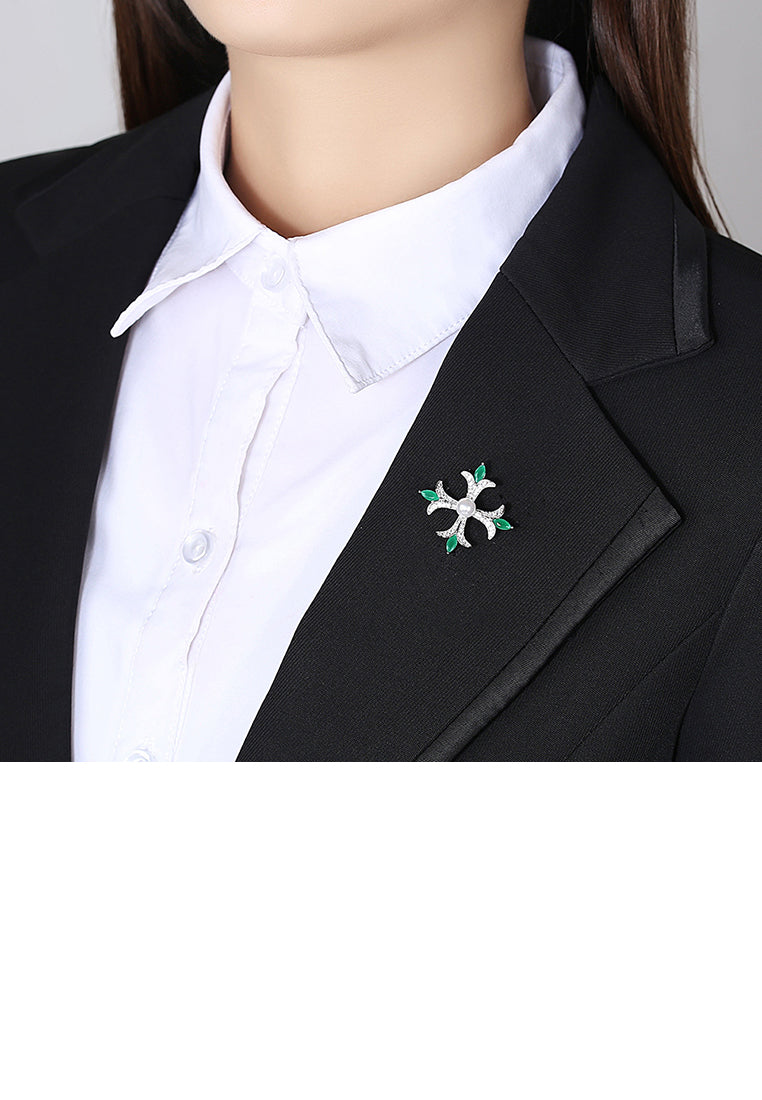 Simple and Elegant Pattern Cross Imitation Pearl Brooch with Cubic Zirconia - Luxurious Look