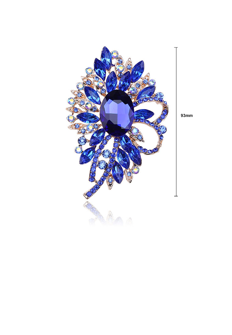 Elegant and Bright Plated Gold Geometric Flower Brooch with Blue Cubic Zirconia - Luxurious Look