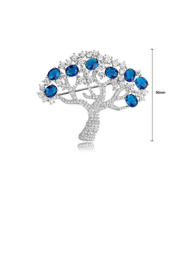 Fashion Bright Tree Of Life Brooch with Blue Cubic Zirconia - Luxurious Look