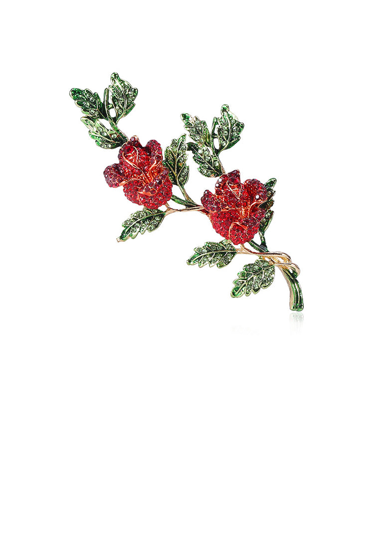Fashion and Elegant Red Rose Cubic Zirconia Brooch - Luxurious Look - Vibrant Color