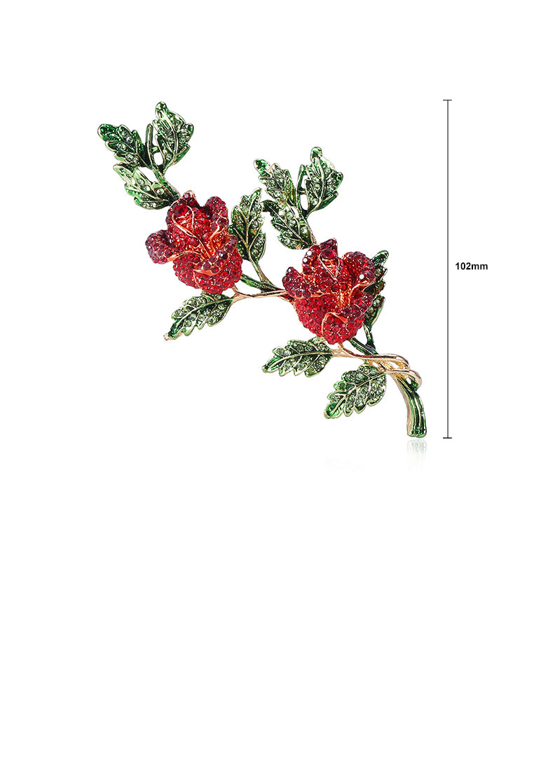 Fashion and Elegant Red Rose Cubic Zirconia Brooch - Luxurious Look - Vibrant Color