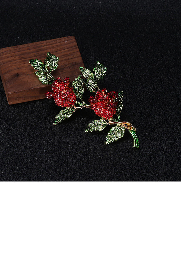 Fashion and Elegant Red Rose Cubic Zirconia Brooch - Luxurious Look - Vibrant Color