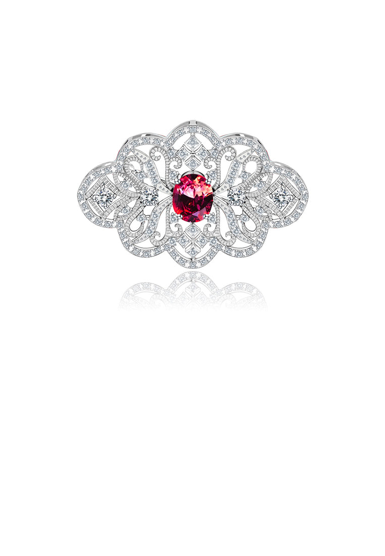 Fashion Vintage Geometric Hollow Pattern Brooch with Red Cubic Zirconia - Luxurious Look - Vibrant Color