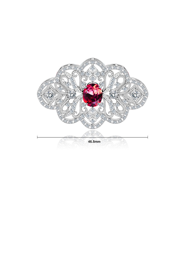 Fashion Vintage Geometric Hollow Pattern Brooch with Red Cubic Zirconia - Luxurious Look - Vibrant Color