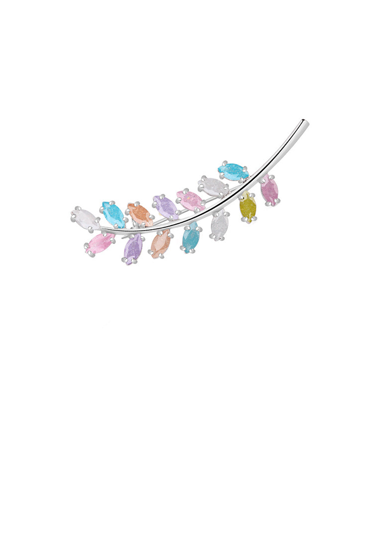Simple and Fashion Leaf Brooch with Colorful Cubic Zirconia - Luxurious Look