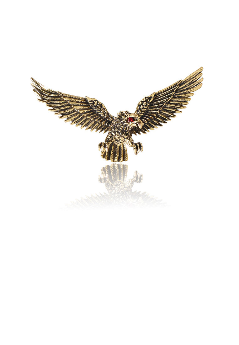Fashion Personality Plated Gold Eagle Brooch with Red Cubic Zirconia - Luxurious Look - Vibrant Color