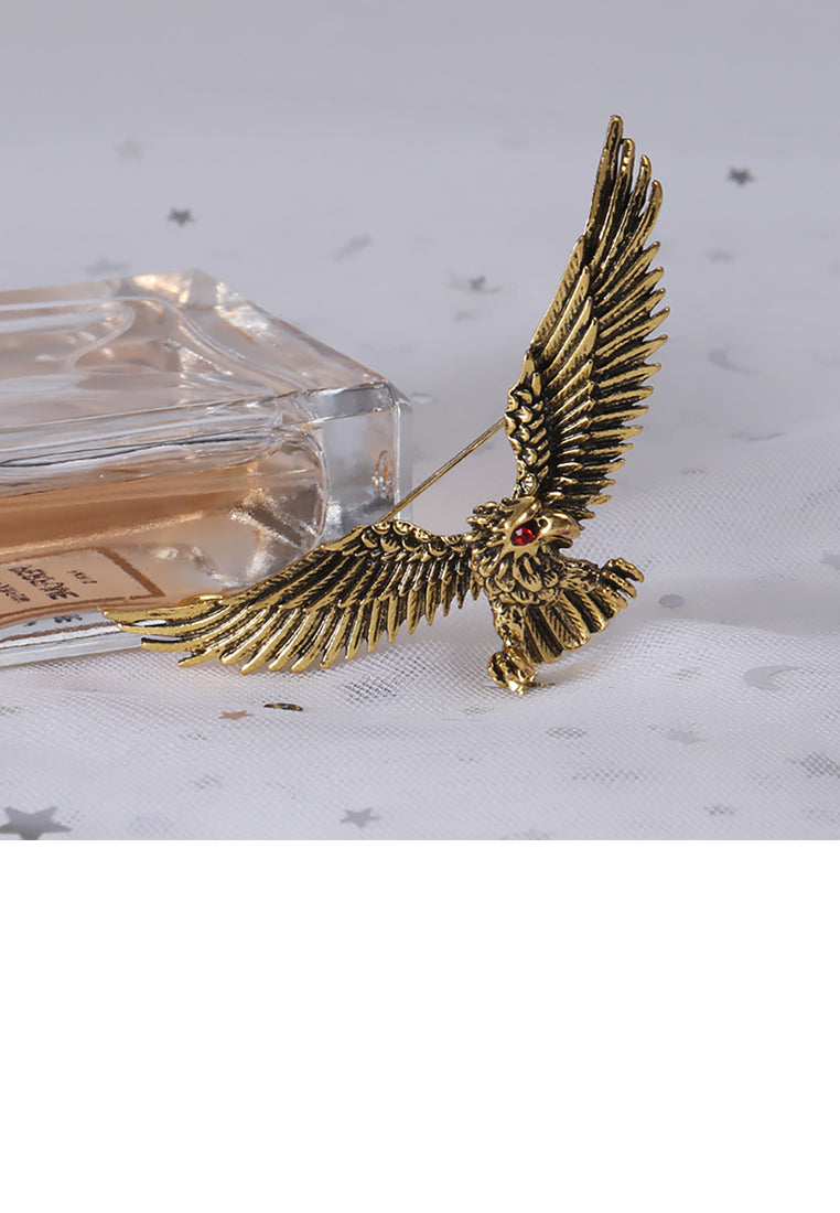 Fashion Personality Plated Gold Eagle Brooch with Red Cubic Zirconia - Luxurious Look - Vibrant Color
