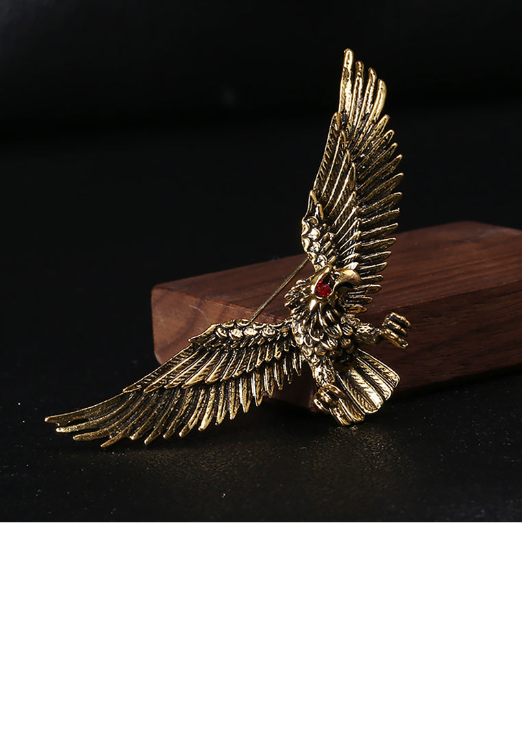 Fashion Personality Plated Gold Eagle Brooch with Red Cubic Zirconia - Luxurious Look - Vibrant Color