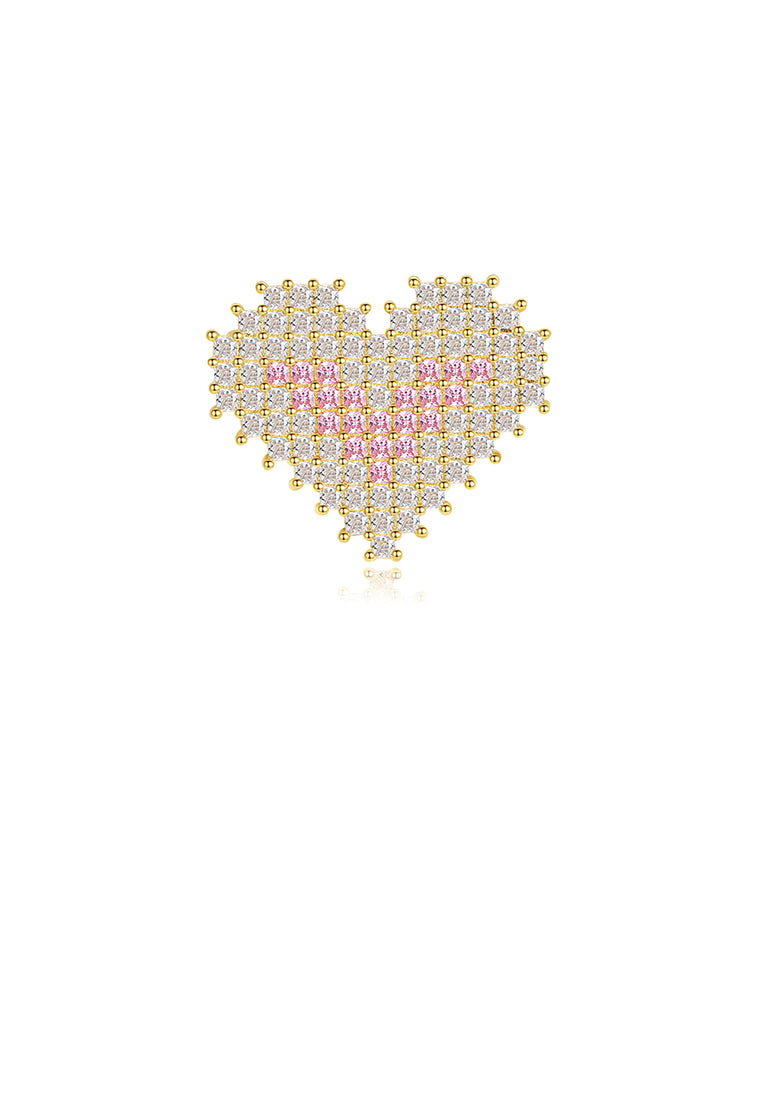 Simple and Bright Plated Gold Heart-shaped Brooch with Pink Cubic Zirconia - Luxurious Look - Vibrant Color