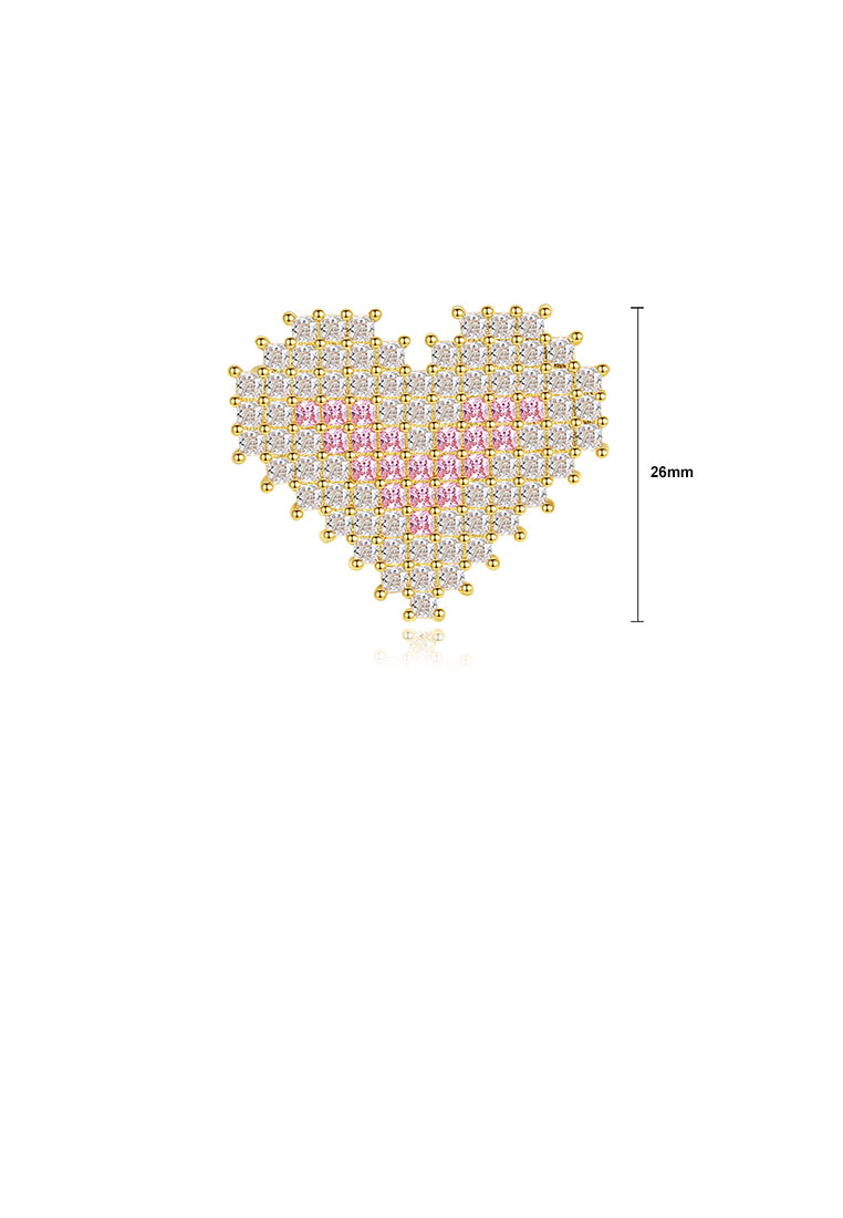 Simple and Bright Plated Gold Heart-shaped Brooch with Pink Cubic Zirconia - Luxurious Look - Vibrant Color