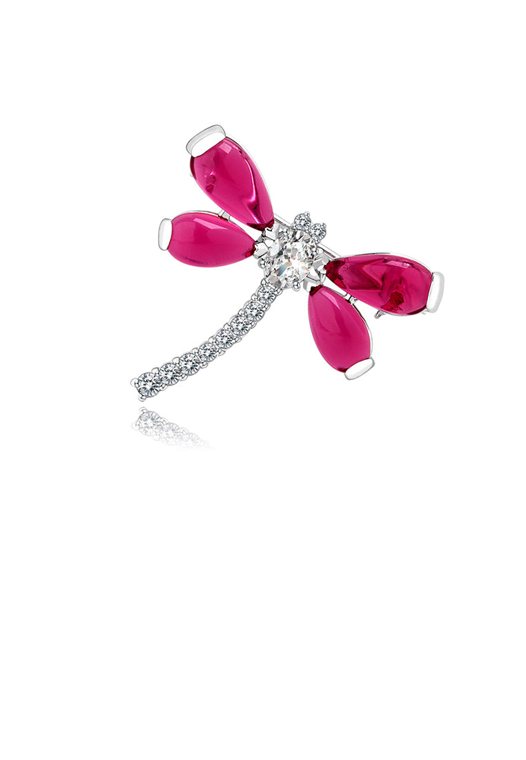 Fashion and Simple Dragonfly Brooch with Red Cubic Zirconia - Luxurious Look - Vibrant Color