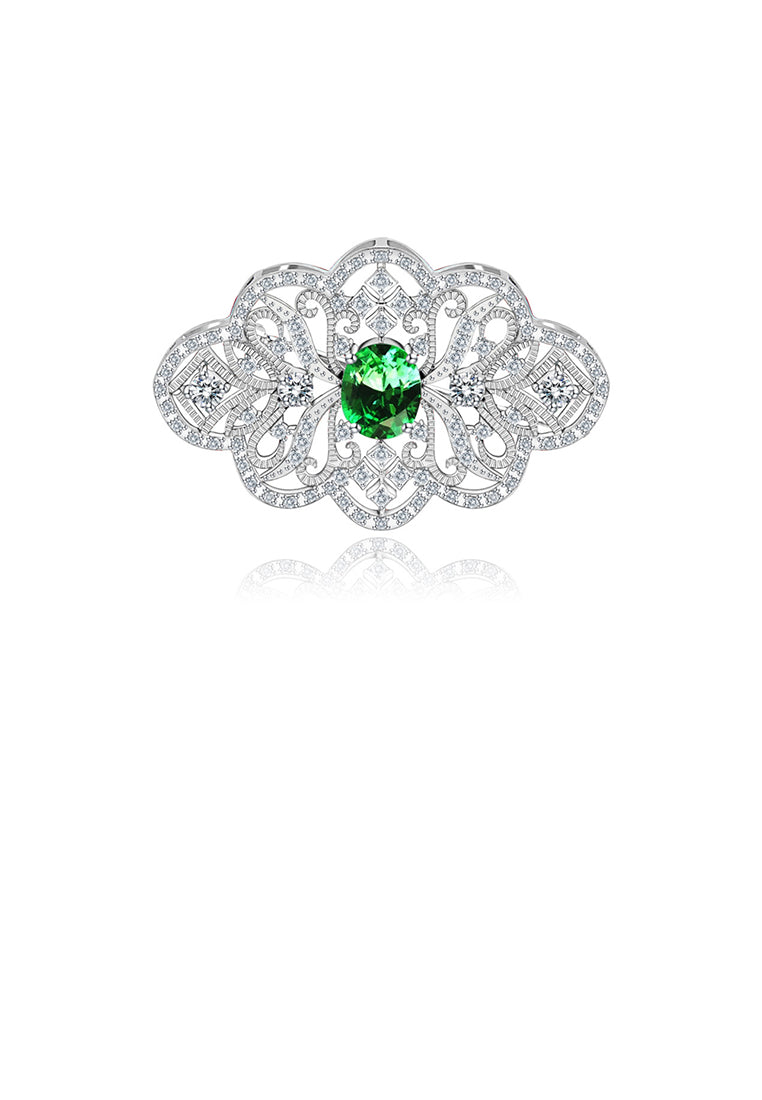Fashion Vintage Geometric Hollow Pattern Brooch with Green Cubic Zirconia - Luxurious Look