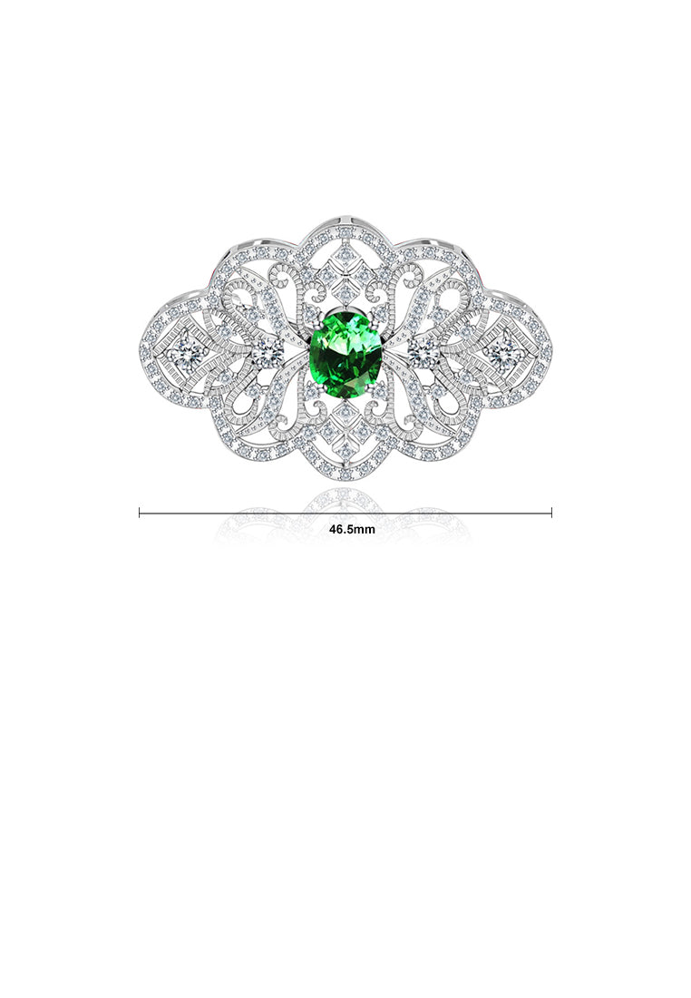 Fashion Vintage Geometric Hollow Pattern Brooch with Green Cubic Zirconia - Luxurious Look