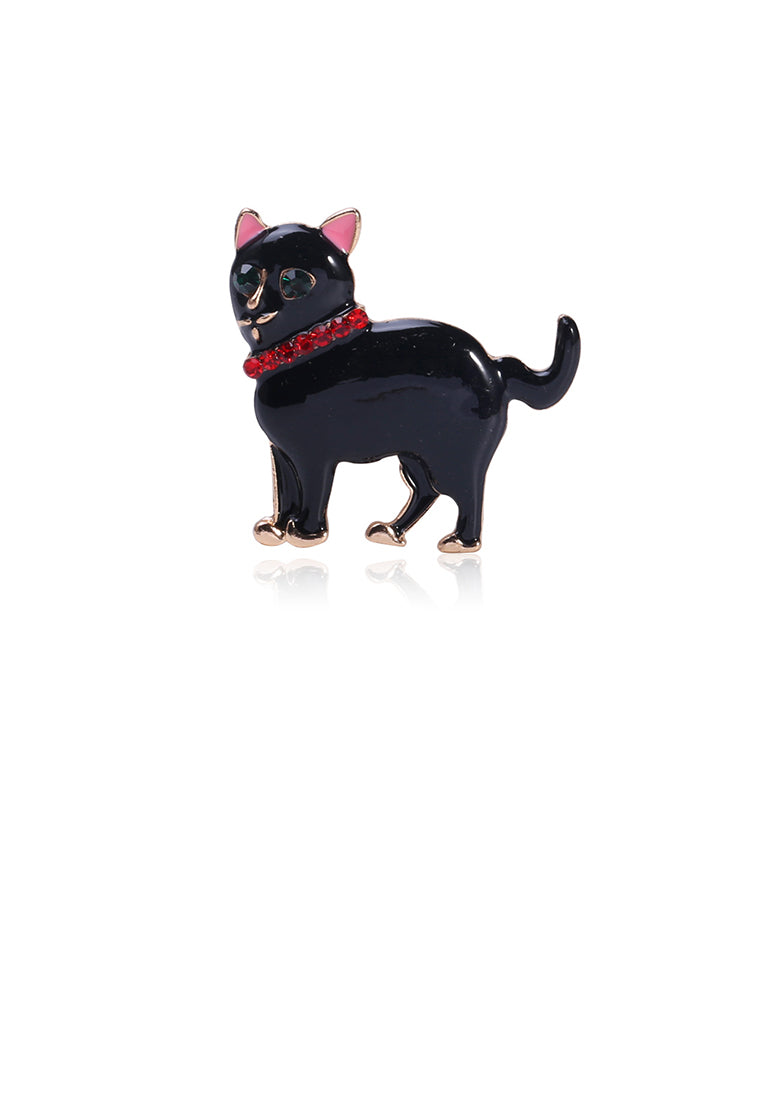 Simple and Cute Black Cat Brooch with Cubic Zirconia - Luxurious Look