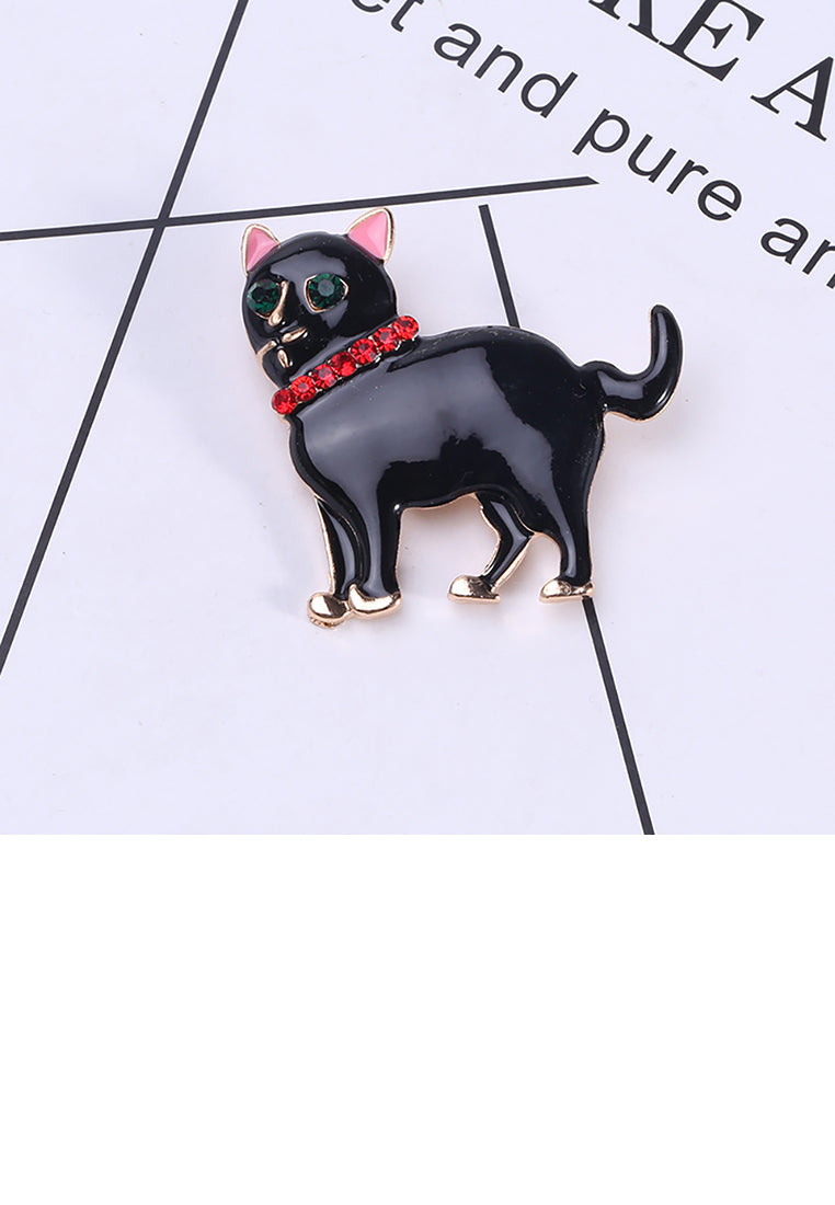 Simple and Cute Black Cat Brooch with Cubic Zirconia - Luxurious Look